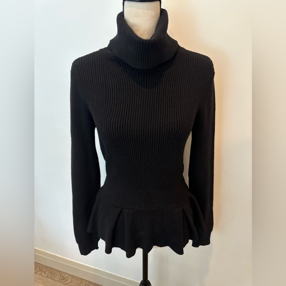 Sandro Ferrone Designer Turtleneck  Black Flare Bottom Cotton SZ M